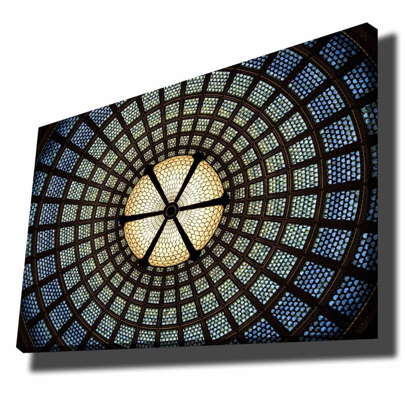 Canvastavla 70x100 cm - Vacker taklampa med geometriska mönster i glas - Blå / Grön / Beige - Inredning - Tavlor & posters - Canvastavla