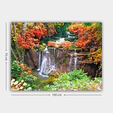 Canvastavla 70x100 cm - Vacker vattenfallsscen omgiven av färgglada höstlöv - Röd / Grön / Brun - Inredning - Tavlor & posters - Canvastavla