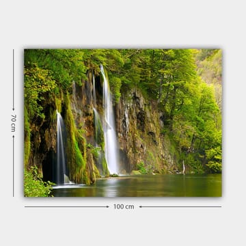 Canvastavla 70x100 cm - Vacker vattenfallsscen omgiven av frodig grönska - Grön / Brun / Vit - Inredning - Tavlor & posters - Canvastavla