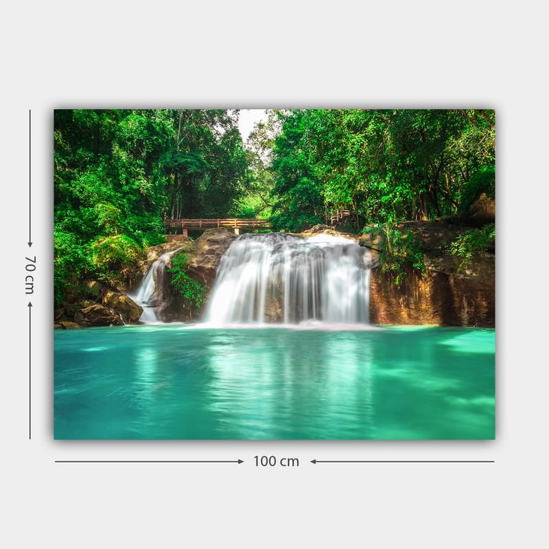 Canvastavla 70x100 cm - Vacker vattenfallsscen omgiven av frodig grönska - Turkos / Grön - Inredning - Tavlor & posters - Canvastavla