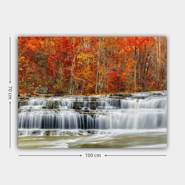Canvastavla 70x100 cm - Vacker vattenfallsscen omgiven av höstfärger i röd och orange nyans - Röd / Orange / Grå - Inredning - Tavlor & posters - Canvastavla