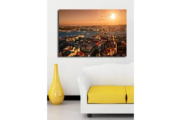 Canvastavla 70x100 cm - Vacker vy över Istanbul vid solnedgång, med takåsar och båtar på vattnet - Orange / Röd / Blå - Inredning - Tavlor & posters - Canvastavla
