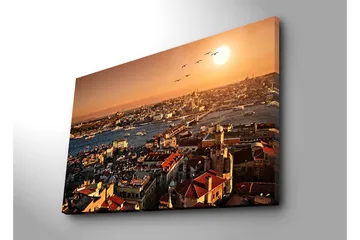 Canvastavla 70x100 cm - Vacker vy över Istanbul vid solnedgång, med takåsar och båtar på vattnet - Orange / Röd / Blå - Inredning - Tavlor & posters - Canvastavla