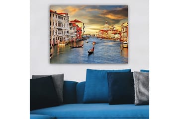 Canvastavla 70x100 cm - Vacker vy över Venedig med gondoler som glider fram i kanalen och historiska byggnader längs vattnet - Blå / Terrakotta / Beige - Inredning - Tavlor & posters - Canvastavla