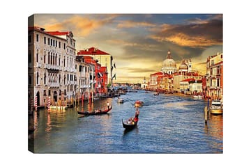 Canvastavla 70x100 cm - Vacker vy över Venedig med gondoler som glider fram i kanalen och historiska byggnader längs vattnet - Blå / Terrakotta / Beige - Inredning - Tavlor & posters - Canvastavla