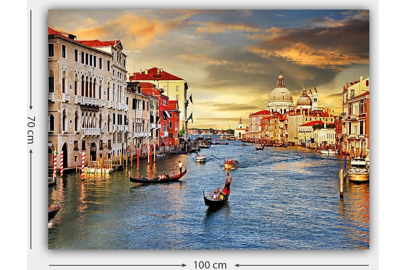 Canvastavla 70x100 cm - Vacker vy över Venedig med gondoler som glider fram i kanalen och historiska byggnader längs vattnet - Blå / Terrakotta / Beige - Inredning - Tavlor & posters - Canvastavla