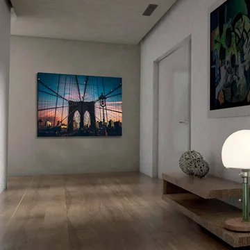 Canvastavla 70x100 cm - Vacker vy av Brooklyn Bridge med en dramatisk himmel i skymningen - Mörkblå / Rosa / Grå - Inredning - Tavlor & posters - Canvastavla