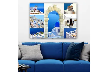 Canvastavla 70x100 cm - Vacker vy av Santorini med vita hus och blå kupoler mot havet - Blå / Vit / Beige - Inredning - Tavlor & posters - Canvastavla