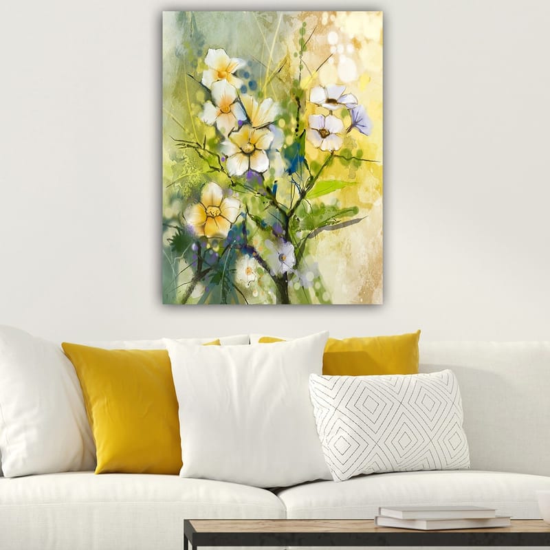 Canvastavla 70x100 cm - Vackra blommor i en färgglad och livfull komposition - Gult / Vitt / Grönt - Inredning - Tavlor & posters - Canvastavla