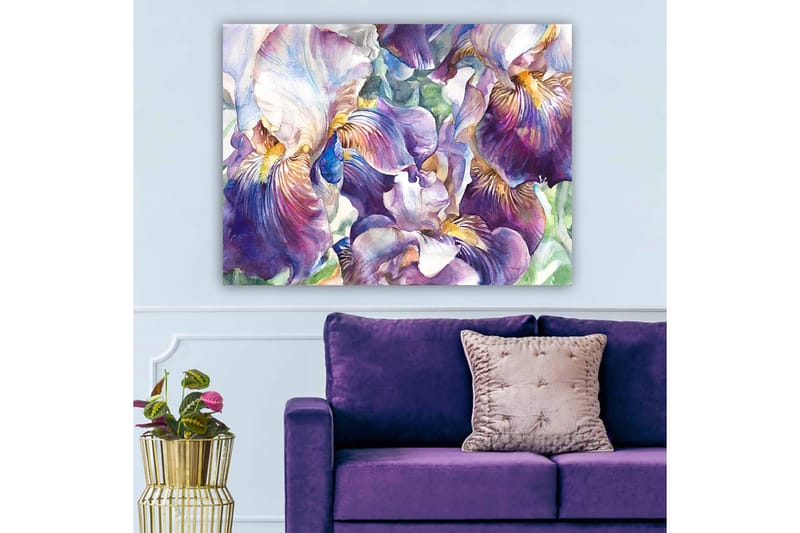 Canvastavla 70x100 cm - Vackra irisblommor i en färgsprakande komposition - Lila / Vit / Gul - Inredning - Tavlor & posters - Canvastavla