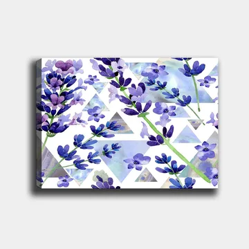Canvastavla 70x100 cm - Vackra lavendelblommor i en modern geometrisk komposition - Lila / Grön / Blå - Inredning - Tavlor & posters - Canvastavla