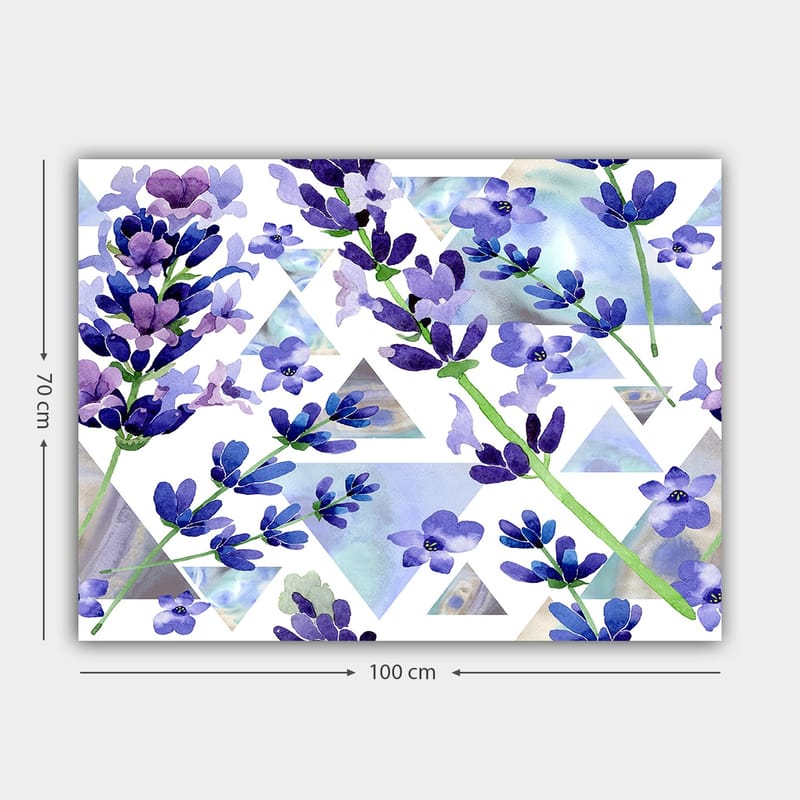 Canvastavla 70x100 cm - Vackra lavendelblommor i en modern geometrisk komposition - Lila / Grön / Blå - Inredning - Tavlor & posters - Canvastavla