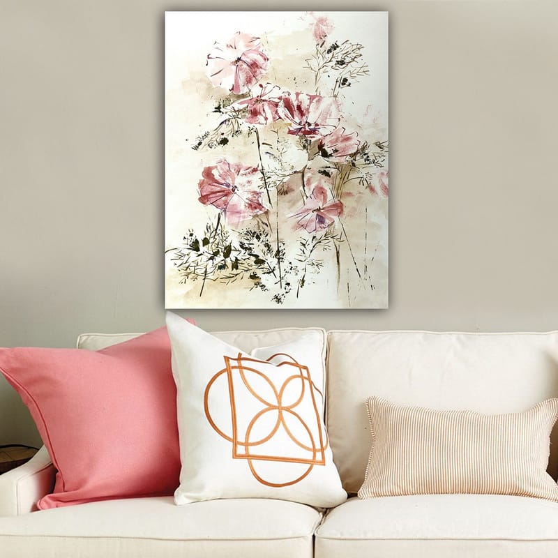 Canvastavla 70x100 cm - Vackra rosa blommor i en mjuk och romantisk komposition - Rosa / Beige / Grön - Inredning - Tavlor & posters - Canvastavla