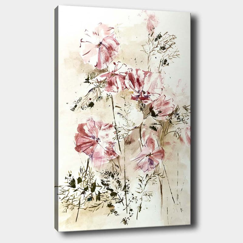 Canvastavla 70x100 cm - Vackra rosa blommor i en mjuk och romantisk komposition, Rosa / Beige / Grön