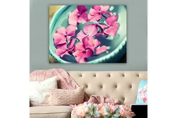 Canvastavla 70x100 cm - Vackra rosa blommor som flyter i en turkos skål - Rosa / Turkos - Inredning - Tavlor & posters - Canvastavla