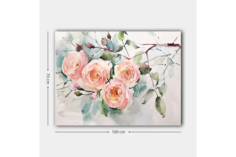 Canvastavla 70x100 cm - Vackra rosor i pastellfärger som blomstrar med grönska runtomkring - Ljusrosa / Grön / Gul - Inredning - Tavlor & posters - Canvastavla