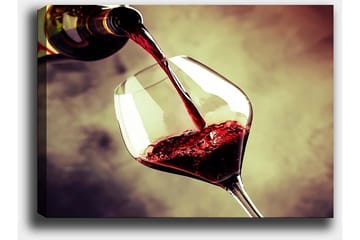 Canvastavla 70x100 cm - Vinflaska hälls i ett glas med rödvin som skapar en elegant och inbjudande atmosfär - Röd / Grön / Gul - Inredning - Tavlor & posters - Canvastavla