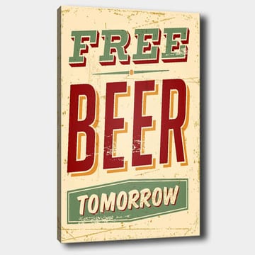 Canvastavla 70x100 cm - Vintage affisch med texten FREE BEER TOMORROW i en lekfull och rustik stil - Röd / Grön / Beige - Inredning - Tavlor & posters - Canvastavla