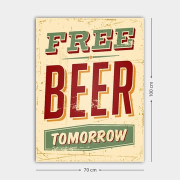 Canvastavla 70x100 cm - Vintage affisch med texten FREE BEER TOMORROW i en lekfull och rustik stil - Röd / Grön / Beige - Inredning - Tavlor & posters - Canvastavla