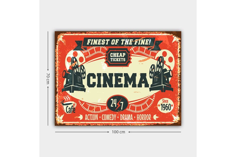 Canvastavla 70x100 cm - Vintage affisch som annonserar en biograf med fokus på film och underhållning - Röd / Svart / Beige - Inredning - Tavlor & posters - Canvastavla