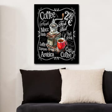 Canvastavla 70x100 cm - Vintage kaffekvarn med en röd kopp kaffe framför sig - Röd / Brun / Svart - Inredning - Tavlor & posters - Canvastavla