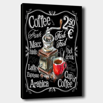 Canvastavla 70x100 cm - Vintage kaffekvarn med en röd kopp kaffe framför sig - Röd / Brun / Svart - Inredning - Tavlor & posters - Canvastavla