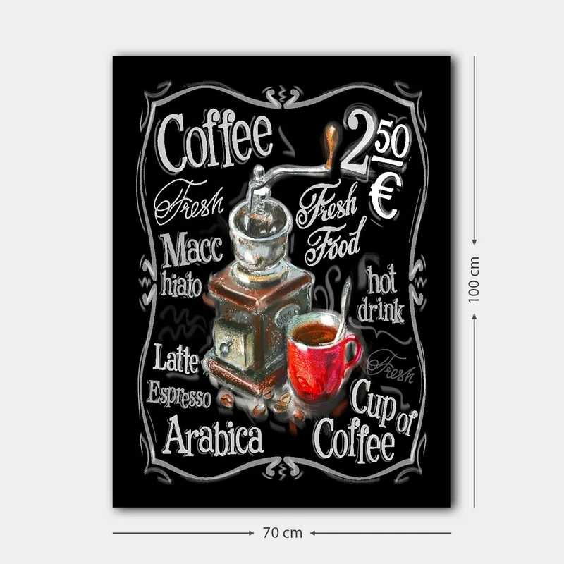 Canvastavla 70x100 cm - Vintage kaffekvarn med en röd kopp kaffe framför sig - Röd / Brun / Svart - Inredning - Tavlor & posters - Canvastavla