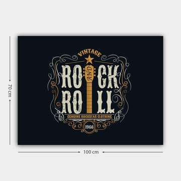 Canvastavla 70x100 cm - Vintage rock and roll-design med en gitarr och dekorativa element - Mörkblå / Beige / Vit - Inredning - Tavlor & posters - Canvastavla