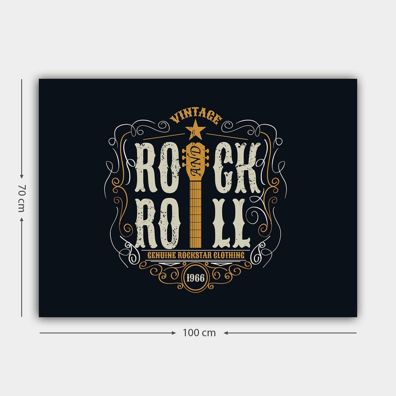 Canvastavla 70x100 cm - Vintage rock and roll-design med en gitarr och dekorativa element - Mörkblå / Beige / Vit - Inredning - Tavlor & posters - Canvastavla