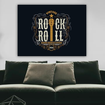 Canvastavla 70x100 cm - Vintage rock and roll-design med en gitarr och dekorativa element - Mörkblå / Beige / Vit - Inredning - Tavlor & posters - Canvastavla