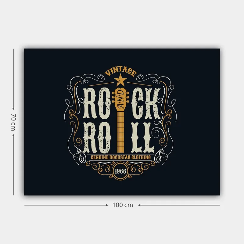 Canvastavla 70x100 cm - Vintage rock and roll-design med en gitarr och dekorativa element - Mörkblå / Beige / Vit - Inredning - Tavlor & posters - Canvastavla