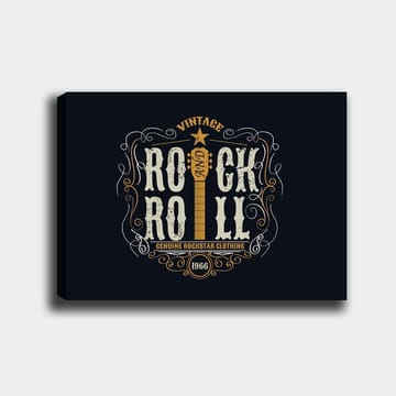Canvastavla 70x100 cm - Vintage rock and roll-design med en gitarr och dekorativa element - Mörkblå / Beige / Vit - Inredning - Tavlor & posters - Canvastavla