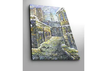 Canvastavla 70x100 cm - Vintergata omgiven av gamla byggnader med snö på taken - Gult / Blått / Vitt - Inredning - Tavlor & posters - Canvastavla