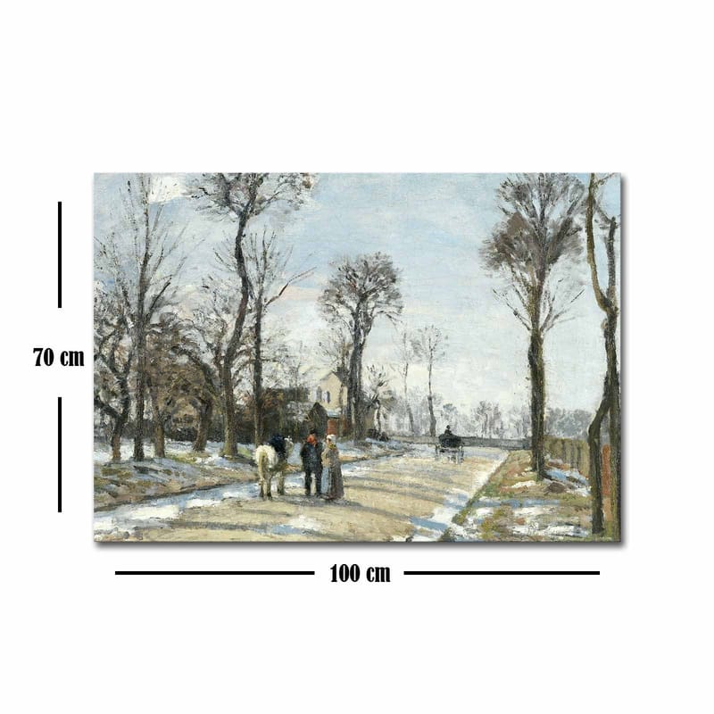 Canvastavla 70x100 cm - Vinterlandskap med människor som promenerar längs en snöig väg omgiven av träd - Grå / Vit / Brun - Inredning - Tavlor & posters - Canvastavla