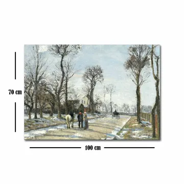 Canvastavla 70x100 cm - Vinterlandskap med människor som promenerar längs en snöig väg omgiven av träd - Grå / Vit / Brun - Inredning - Tavlor & posters - Canvastavla