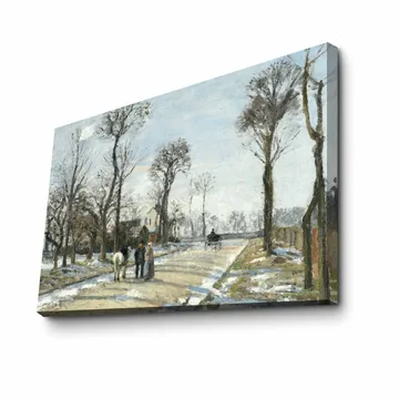 Canvastavla 70x100 cm - Vinterlandskap med människor som promenerar längs en snöig väg omgiven av träd - Grå / Vit / Brun - Inredning - Tavlor & posters - Canvastavla