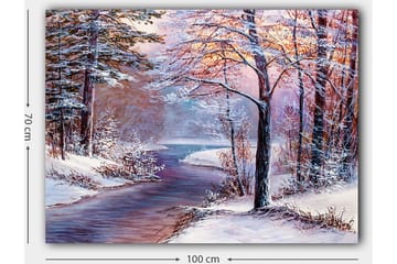 Canvastavla 70x100 cm - Vinterlandskap med snöklädda träd och en spegelblanka flod - Vit / Ljusblå / Ljusrosa - Inredning - Tavlor & posters - Canvastavla