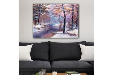 Canvastavla 70x100 cm - Vinterlandskap med snöklädda träd och en spegelblanka flod - Vit / Ljusblå / Ljusrosa - Inredning - Tavlor & posters - Canvastavla