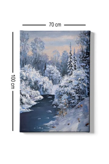 Canvastavla 70x100 cm - Vinterlandskap med snötäckta träd och en stilla flod - Vit / Blå / Grå - Inredning - Tavlor & posters - Canvastavla