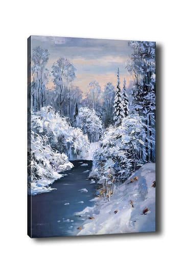 Canvastavla 70x100 cm - Vinterlandskap med snötäckta träd och en stilla flod - Vit / Blå / Grå - Inredning - Tavlor & posters - Canvastavla