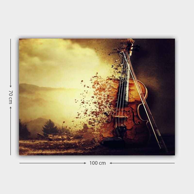 Canvastavla 70x100 cm - Violin som delvis upplöses i en drömlik landskapsscen - Guld / Brunt / Svart - Inredning - Tavlor & posters - Canvastavla