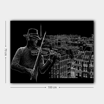 Canvastavla 70x100 cm - Violinist spelar musik mot en stadssilhuett med Eiffeltornet i bakgrunden - Svart / Vit - Inredning - Tavlor & posters - Canvastavla