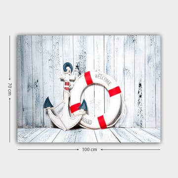 Canvastavla 70x100 cm - Vit livboj med röda detaljer och en ankarformad dekoration i marin stil - Vit / Röd / Blå - Inredning - Tavlor & posters - Canvastavla