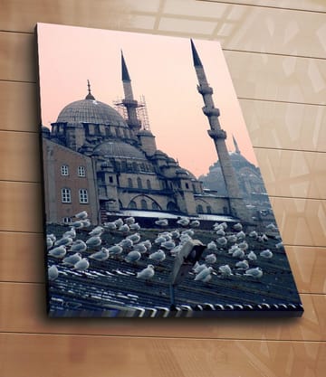 Canvastavla 70x100 cm - Vy av en historisk moské med fåglar som sitter på taket - Grå / Blå / Beige - Inredning - Tavlor & posters - Canvastavla