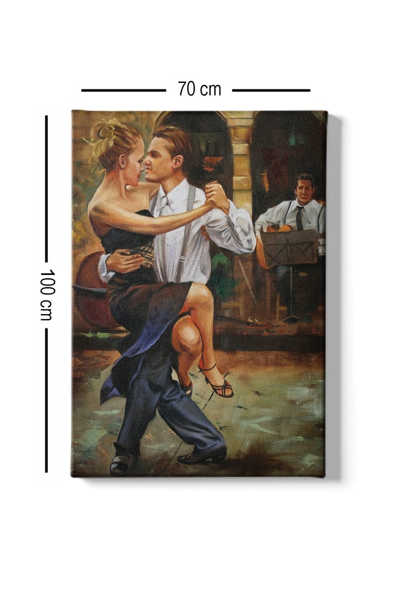 Canvastavla 70x100 cm - Passionerad tango mellan ett par i elegant klädsel - Svart / Beige / Mörkblå - Inredning - Tavlor & posters - Canvastavla