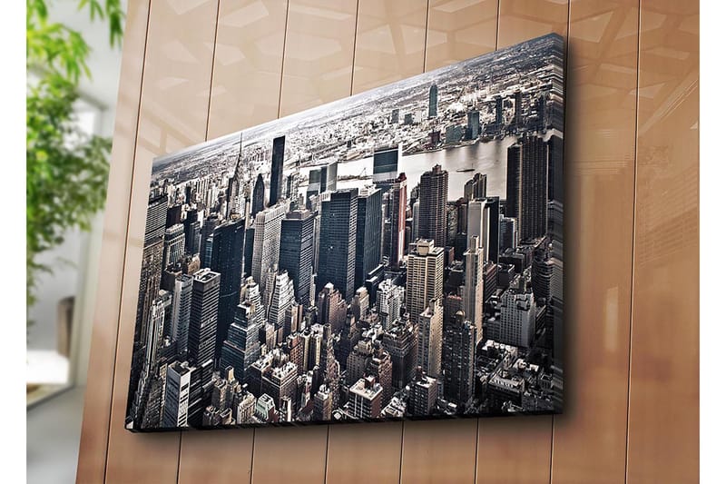Canvastavla 70x100 cm - Panoramavy av en stad med höga skyskrapor och en livlig stadsbild - Svart / Grå / Vit - Inredning - Tavlor & posters - Canvastavla
