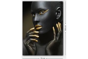 Canvastavla 70x100 cm - Porträtt av en kvinna med svart ansiktsmålning och guldiga detaljer - Svart / Guld - Inredning - Tavlor & posters - Canvastavla