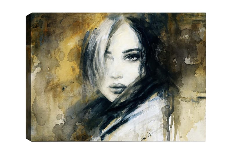Canvastavla 70x100 cm - Porträtt av en kvinna med en mystisk och intensiv blick - Mörkblå / Beige / Vit - Inredning - Tavlor & posters - Canvastavla