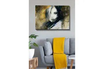 Canvastavla 70x100 cm - Porträtt av en kvinna med en mystisk och intensiv blick - Mörkblå / Beige / Vit - Inredning - Tavlor & posters - Canvastavla
