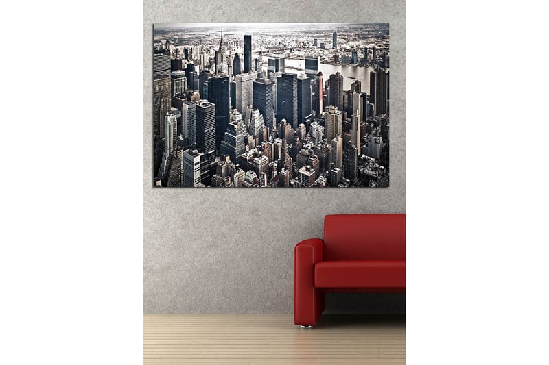 Canvastavla 70x100 cm - Panoramavy av en stad med höga skyskrapor och en livlig stadsbild - Svart / Grå / Vit - Inredning - Tavlor & posters - Canvastavla